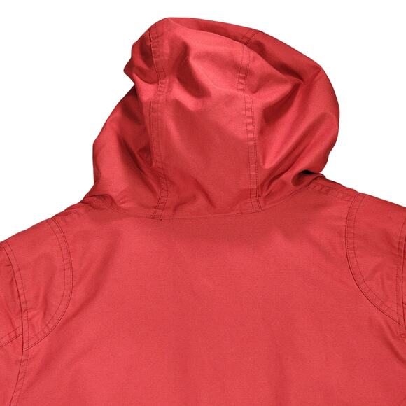 Marmot Trench Coat sz L Women Hooded Brick Red Lined Mid Length Lined Pockets - Picture 11 of 13